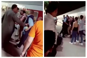 بالفيديو: كمسري يعتدي على طالب في كلية الطب داخل محطة القطار  في مصر
