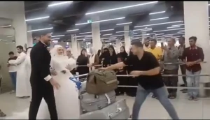 بالفيديو.. لحظة استقبال عريس مصري وعروسه في مطار أبها بالزغاريد