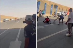 فرحة الفوز تخسره السباق .. بالفيديو: سائق دراجة هوائية يتعرض لسقوط قبل مسافة قصيرة من إنهاء سباق الدراجات في أربيل
