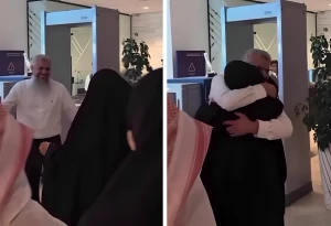"هلا قلبي هلا بالزين "..  فيديو مؤثر  لصوت "سارة الخنيزان" لحظة استقبال زوجها "حميدان التركي" في مطار الرياض