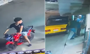 على دراجة نارية .. بالفيديو: كاميرا توثق لص وزميله يقومان بسرقة هاتف من شخص أمام ماكينة صراف في مصر