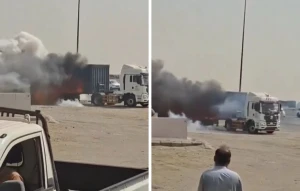 بالفيديو.. بطاريات جوالات تنفجر داخل شاحنة بجدة بسبب الحرارةالشديدة