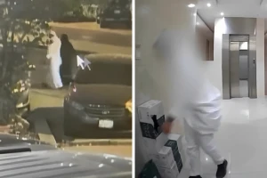 فيديو يوثق سرقة رجل وامرأة طلبات التوصيل من أمام أبواب المنازل