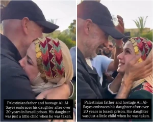 بعد 20 عاماً من الاعتقال.. بالفيديو: أسير فلسطيني أفرجت عنه إسرائيل يرى ابنته لأول مرة منذ طفولتها