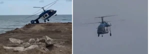 بالفيديو: تحطم طائرة هيلكوبتر على شاطئ في داغستان.. ومصرع 5 ركاب