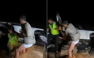 بالفيديو: لحظة إنقاذ مواطنين لمهندسين كوريين بعد انقلاب سيارتهما وسط السيول في حائل main