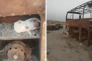 بالفيديو: لحظة العثور على رضيع  حيّ داخل شاحنة محترقة في العراق