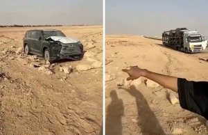 فيديو متداول لسقوط سيارة "لكزس" من أعلى "تريلا" وتضررها بشكل كبير