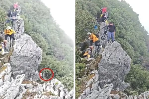 بالفيديو.. لحظة سقوط متسلق أسفل منحدر صخر  أثناء محاولته التقاط صورة