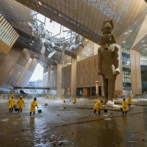 مصر: تسرب مياه الأمطار إلى بهو المتحف المصري الكبير متوافقًا مع التصميم معماريا وهندسيا!