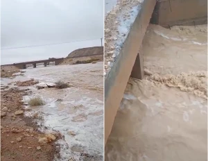 بالفيديو.. السيول تجتاح منطقة شعيب بوضا وتمر أسفل عبارات شمال تمير