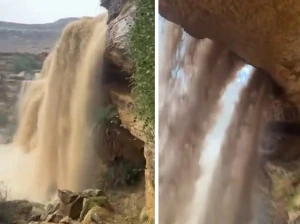 مواطن يوثق فيديو لشلال في الرياض من أخطر مكان لا يمكن لأحد أن يتوقعه