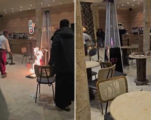 بالفيديو: دفاية غاز خارجية كادت تشعل حريقًا داخل مقهى