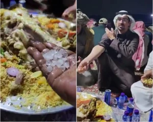 بالفيديو.. هطول الأمطار الغزيرة والبرد على المواطنين أثناء تناول العشاء تحت بيت الشعر في حائل