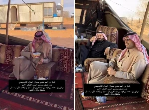 «أبشر بفحل من عندنا يسرك ويعمر الإبل».. بالفيديو.. الأمير تركي بن فهد يهدي "بعير " لمواطن خلال زيارته له في حائل