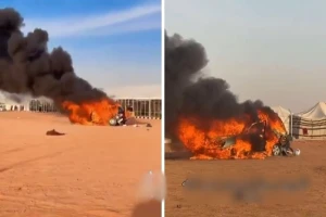 "عليّ الطلاق بالثلاث يجيك الموتر".. بالفيديو: مواطن  يحلف بالطلاق أن يعوض صاحب جيب لاندكروزر اشتعل في الصياهد بسيارة جديدة