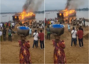 بالفيديو..شخص غاضب من مدعي النبوة  الغيني " أبو نوح"  يشعل النار في سفينة وبعد ساعات اكتشف المفاجأة