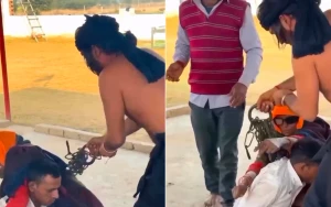 بالفيديو: معالج هندي يضرب شاب بسلسلة حديدية لإخراج الأرواح الشريرة منه