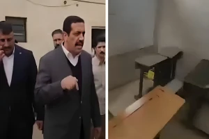 ‏خلال زيارته لإحدى المدارس.. بالفيديو :  نائب عراقي يتفاجأ بتحويل حمام  إلى فصل دراسي للطلاب
