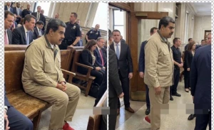 أول صور للرئيس الفنزويلي السابق نيكولاس مادورو  أثناء مثوله  أمام المحكمة في مانهاتن