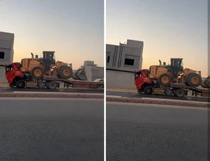 بالفيديو.. شيول محمّل على تريلا يتحرك للأمام بشكل مفاجئ ويدمّر «رأس التريلا» بالكامل