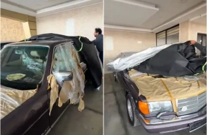 ‏بالفيديو: شخص يكشف عن سيارة  مرسيدس نادرة موديل  89 مخزنة أصفار