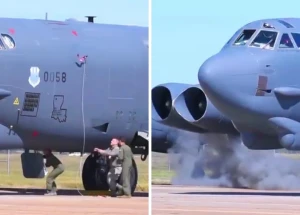بأقصى سرعة… فيديو يوثق لحظة تدرب طاقم قاذفة B-52  على الإقلاع السريع وسط تصاعد كثيف للدخان من المحركات