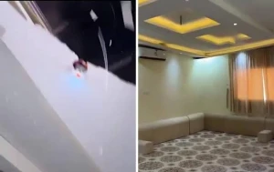 بالفيديو.. لحظة سقوط سقف مجلس بالكامل على الأرض أثناء تصوير مواطن لتشقق في أحد جوانبه