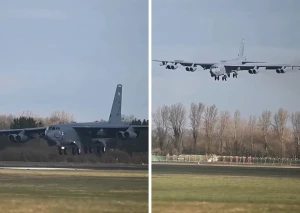 فيديو يوثق لحظة هبوط مثير  للقاذفة  الأمريكية الضخمة B-52