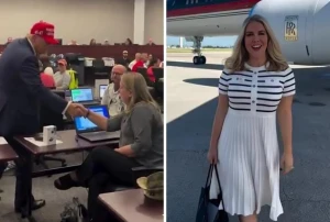 «قهوة على متن الطائرة ووجبات ماكدونالدز».. بالفيديو.. المتحدثة باسم البيت الأبيض توثق تفاصيل يوم كامل برفقة الرئيس الأمريكي ترامب