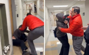 بالفيديو.. أستاذ في جامعة أمريكية  يعتدي على صحفي ويطرحه أرضًا