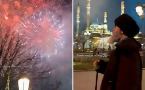 بالفيديو: لحظة احتفال الشيشانيون بقدوم شهر رمضان بإطلاق الألعاب النارية