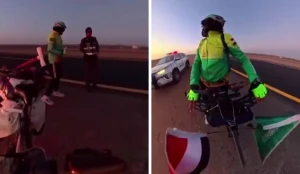 بالفيديو.. رحالة مصري على دراجة  يكشف ردة فعل رجال أمن الطرق تجاهه بعدما استوقفوه خلال توجهه إلى المدينة