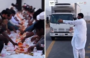 «كله من خير السعودية».. بالفيديو.. قصة مقيم باكستاني يستوقف العابرين على الطريق السريع لدعوتهم للإفطار في ‎العرضيات