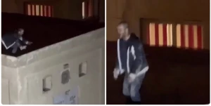 "أنا غلطت".. فيديو جديد لـ "حرامي المعادي" أثناء محاصرة الأهالي له واحتجازه أعلى مبنى