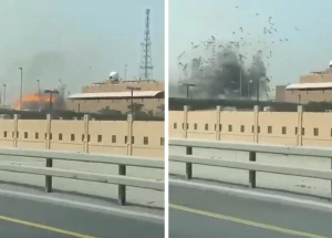 فيديو جديد لحظة سقوط  صاروخ إيراني على مقر الأسطول الخامس التابع للبحرية الأمريكية في البحرين