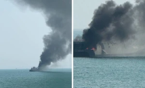 بالفيديو.. احتراق فرقاطة إيرانية بعد استهدافها من قبل القوات الأمريكية بالقرب من ميناء بندر عباس
