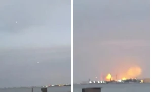 لحظة سقوط صاروخ باليستي إيراني على مصفاة نفط في البحرين