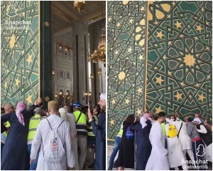 بالفيديو: أكثر من 30 شخصا يحاولون إغلاق باب الملك عبد الله في الحرم!