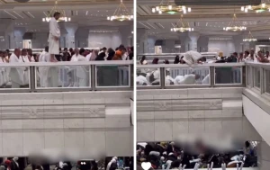 بالفيديو.. معتمر يقوم بتصرف غريب ويعرض نفسه للخطر داخل المسجد الحرام