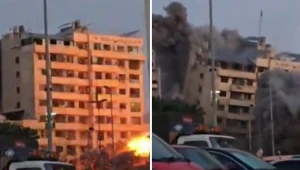 تحول إلى أنقاض خلال لحظات.. بالفيديو: غارة إسرائيلية تستهدف مبنى سكني وسط بيروت