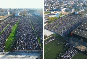 بالفيديو.. آلاف المصلين يؤدون صلاة عيد الفطر داخل ملعبين في تريمبلاي بفرنسا