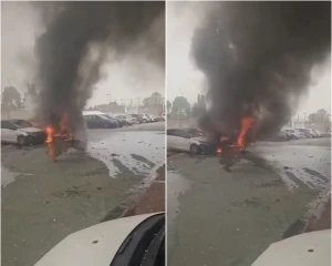 بالفيديو.. اندلاع النيران في مركبات المستوطنين بحيفا جراء شظايا الصواريخ الإيرانية