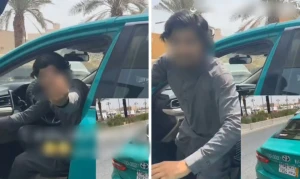 سائق أجرة باكستاني يتهجم على مواطن أمام عائلته ويشير له بحركة بذئية في الرياض