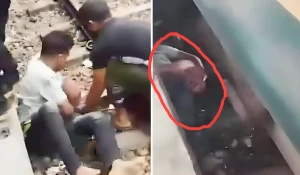والده غامر لإنقاذه في اللحظة الأخيرة.. بالفيديو: قطار مسرع يمر فوق طفل سقط على السكة الحديد