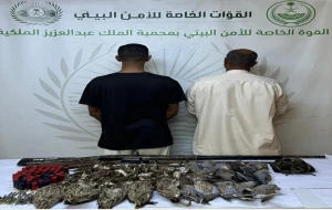 القبض على مواطنين والتشهير بهما لارتكابهما مخالفة الصيد في محمية الملك عبدالعزيز الملكية.. والكشف عن المضبوطات التي عُثر عليها بحوزتهما
