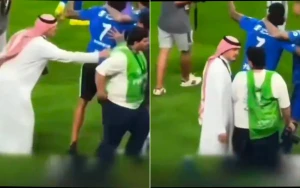 فيديو لـ "فهد المفرج" يثير الجدل بعد سحبه أحد المصورين من ملابسه بشكل عنيف