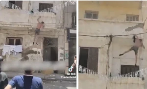 "الماسورة هتوقع بيك".. بالفيديو : صرخات الجيران تلاحق لصاً غامر بحياته من أجل  سرقة "أحذية"!