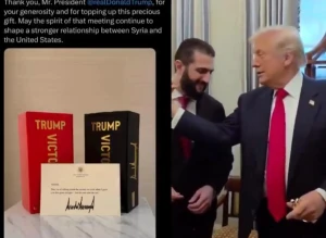 الرئيس السوري أحمد الشرع  ينشر صورة للعطر الذي أهداه إياه ترامب
