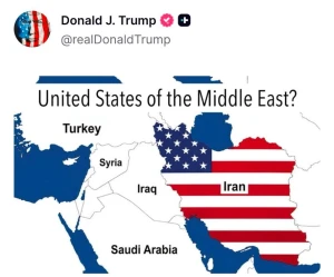 ترامب ينشر صورة للعلم الأمريكي يغطي مساحة إيران  بالكامل ويثير الجدل!